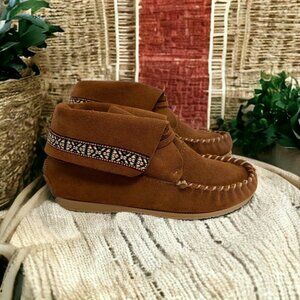 Amimoc Navajo Brown Leather Hard Sole Moccasins Size 6 - N1149